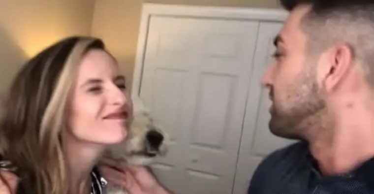 A YouTuber preparing to kiss his mom. 