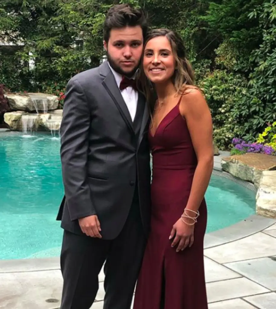 Two teenagers at prom. 