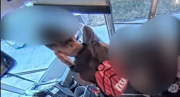 boy tries to get off bus