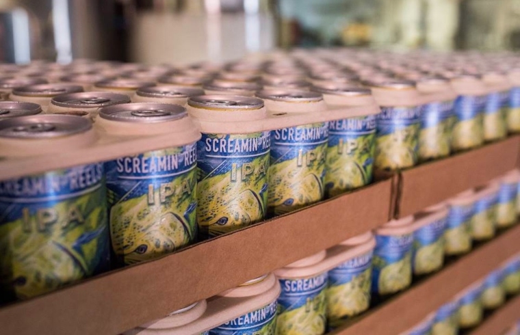 Six-packs with biodegradable rings in a supermarket.