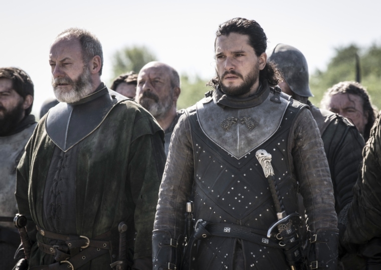 Ser Davos and Jon Snow having seen something on the battlefield.