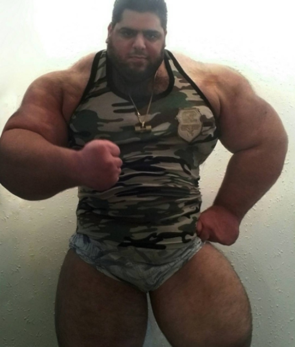 The Iranian Hulk flexing his muscles.