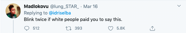 An image of a Twitter comment.