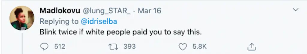 An image of a Twitter comment.