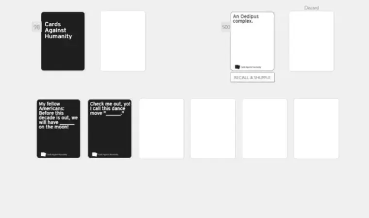 An online game of Cards Against Humanity. 
