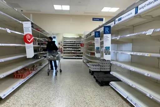 Empty shelves in a Tesco store in Kent as shoppers stockpile basic consumer goods for fears of a potential quarantine due to an outbreak of Coronavirus (COVID-19) on March 20, 2020 in London, UK. (Photo by Robin Pope/NurPhoto)