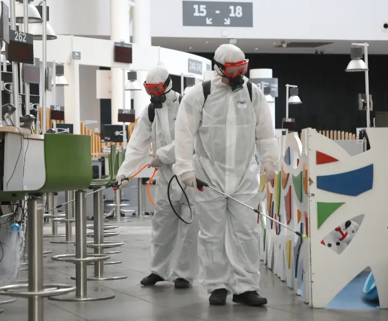 An office being disinfected from coronavirus.