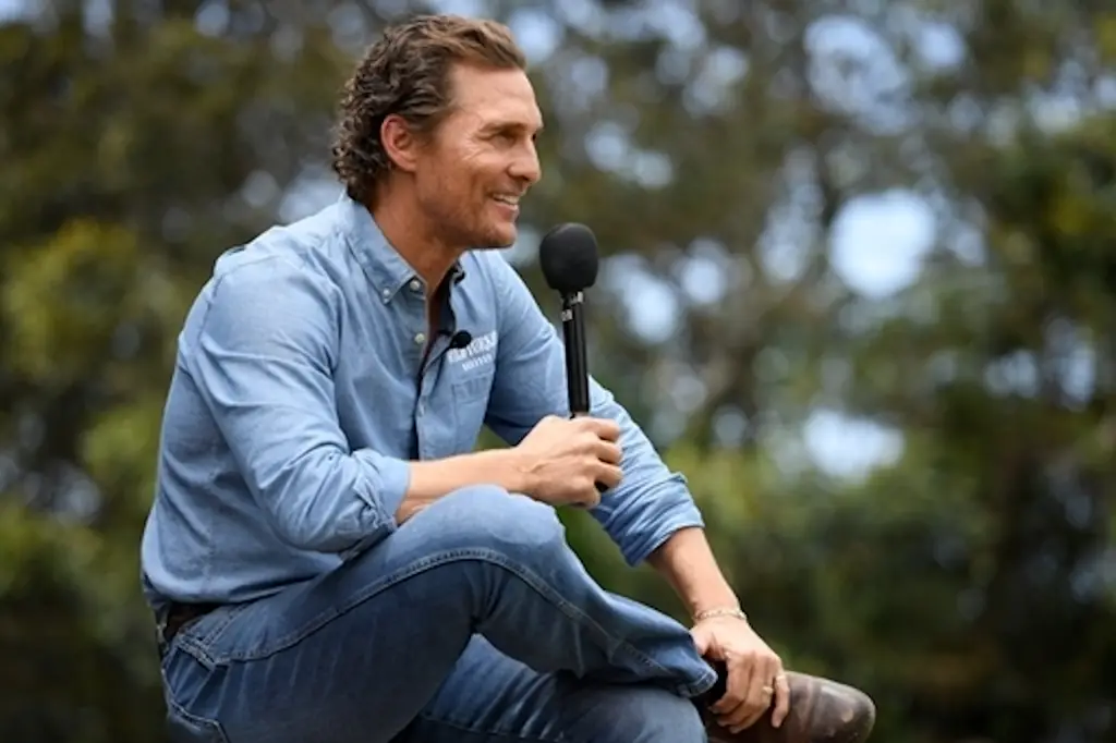 US actor Matthew McConaughey speaks to media during a promotional event.