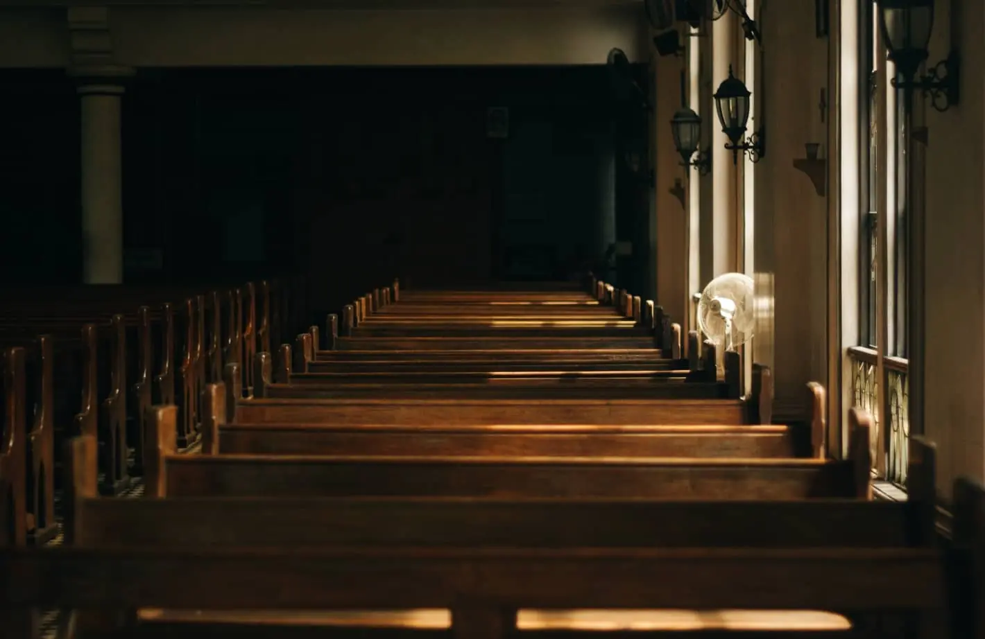 Pews in a church. 