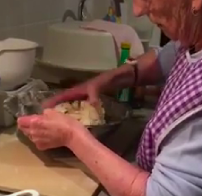 Flo making her pies.