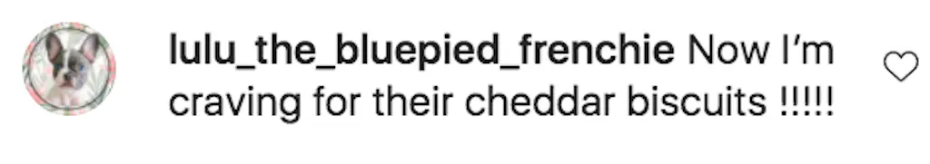One Instagram user with the handle lulu_the_bluepied_frenchie commented: 'Now I’m craving for their cheddar biscuits !!!!! [sic]'