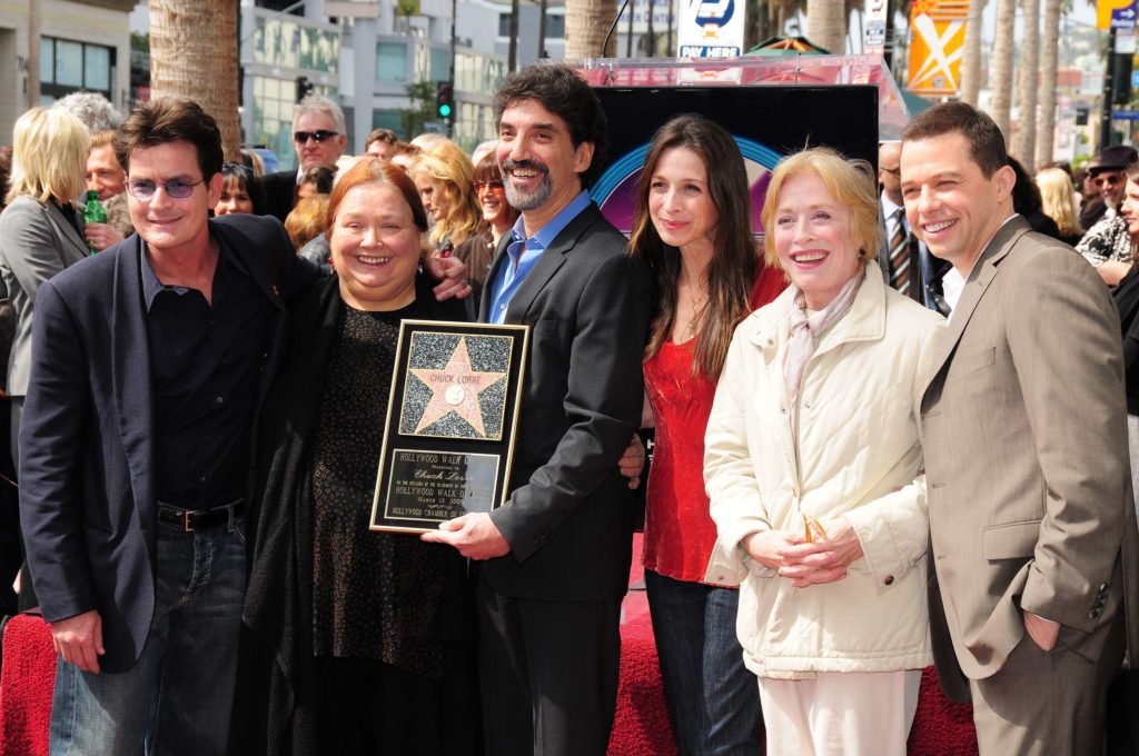 Chuck Lorre, and Charlie Sheen, Conchata Ferrell, Marin Hinkle, Holland Taylor and Jon Cryer