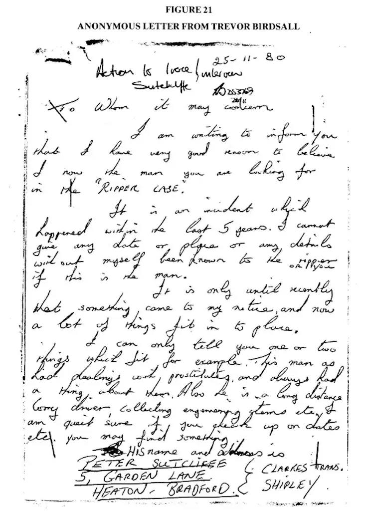 A letter about the Yorkshire Ripper.