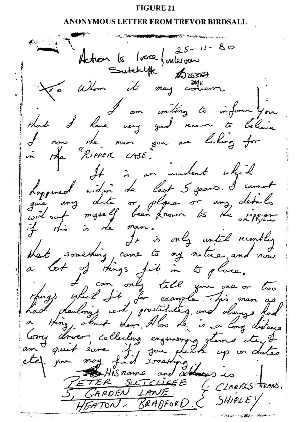 A letter about the Yorkshire Ripper.