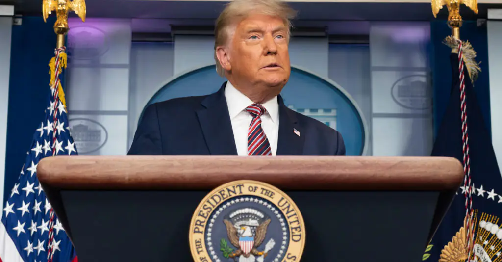 Donald Trump speaking at a news conference