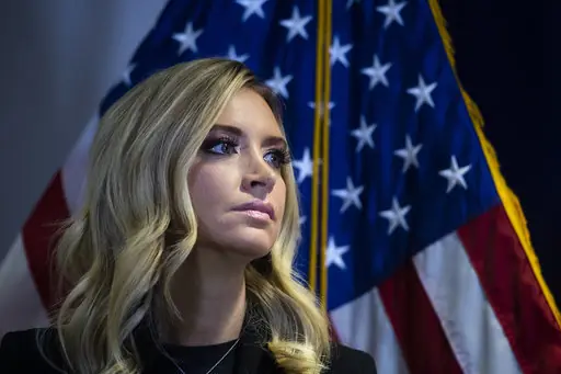UNITED STATES - NOVEMBER 9: Kayleigh McEnany, White House press secretary, conducts a news conference to discuss Pennsylvania litigation and to “give an overview of the post-Election Day landscape,” at the RNC on Capitol Hill on Monday, November 9, 2020. Ronna McDaniel, chairwoman of the Republican National Committee, and Matthew Morgan, President Trump’s campaign general counsel, also attended. (Photo By Tom Williams/CQ Roll Call/Sipa USA)