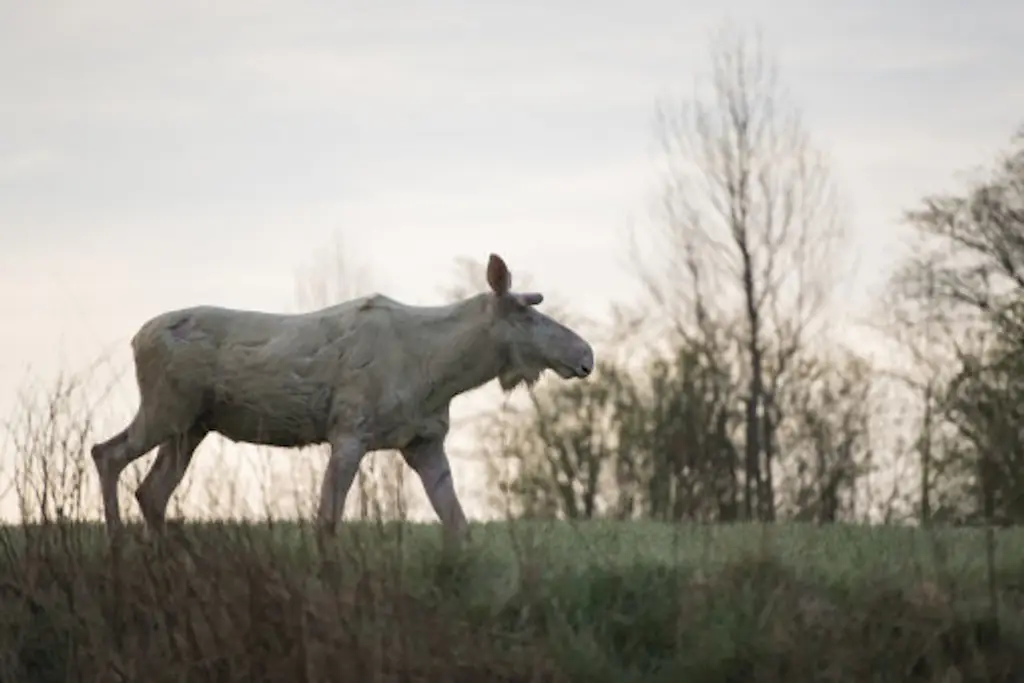 Munkedal 2018-05-08<br />[[imagecaption|| A white moose is seen in the dawn near Munkedal, West Sweden. The photographer Ingemar Pettersson has followed this white moose for nearly a decade. The animal is not Albino bout have a genetical variation called leucism. Foto: Ingemar Pettersson / TT / kod