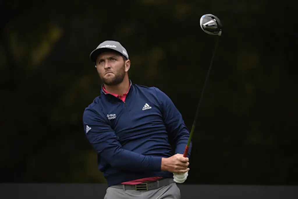 Oct 25, 2020; Thousand Oaks, California, USA; Jon Rahm tees off on the second hole during the Final round of the Zozo Championship golf tournament at Sherwood Country Club. Mandatory Credit: Kelvin Kuo-USA TODAY Sports/Sipa USA