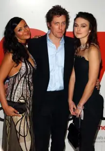 Martine McCutcheon, Hugh Grant, and Keira Knightley arrive for the UK Charity film Premiere of Love Actually.