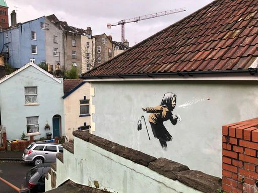 Graffiti that has appeared on a wall in Vale Street, Bristol, which could be the latest artwork from street artist Banksy, though the elusive street artist is yet to confirm whether he painted the mural.