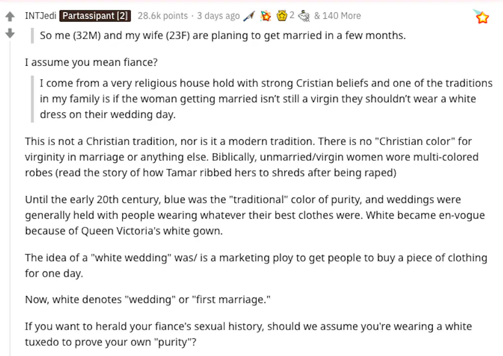 A Reddit comment.