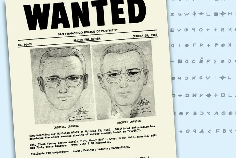 A wanted poster for the Zodiac Killer.