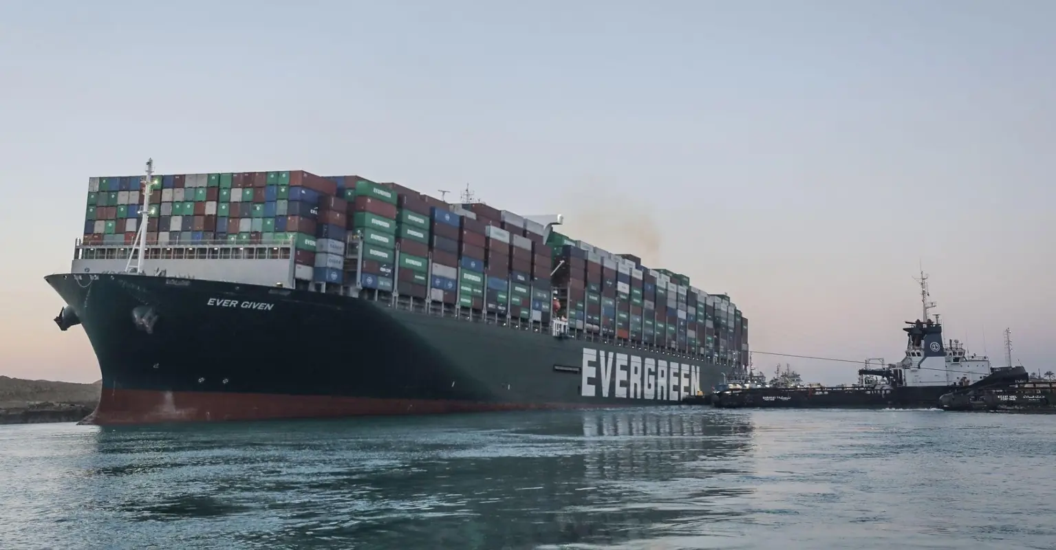 Ariel footage shows ships waiting to pass through the Suez Canal