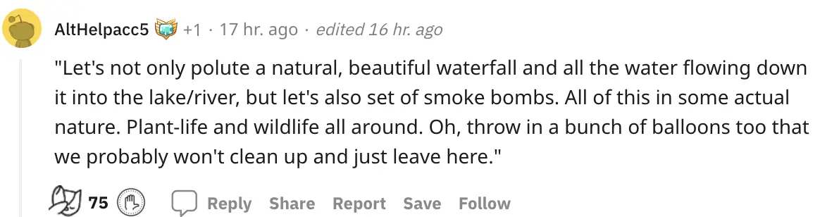 Couple dyes entire waterfall for gender reveal: 'Can't get any trashier' - Article Image 2