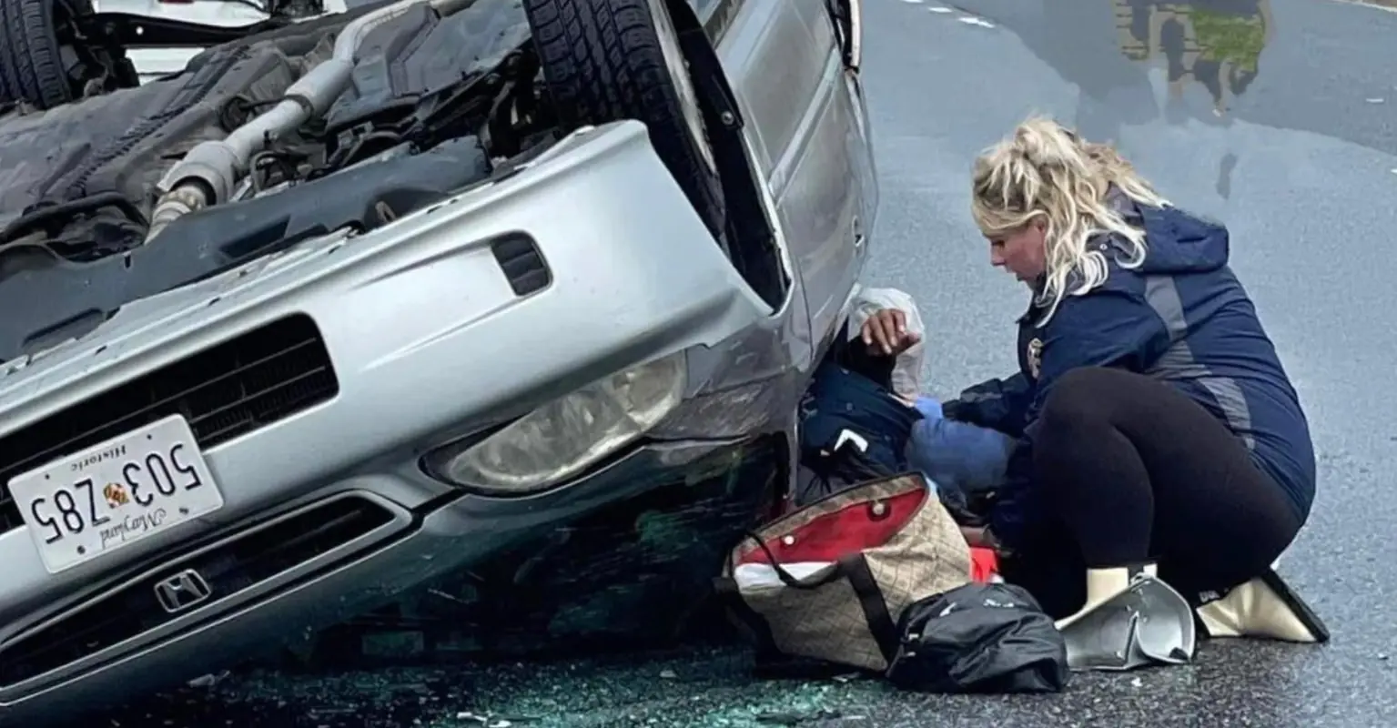 Pregnant firefighter in labor helps woman trapped in car - then gives birth