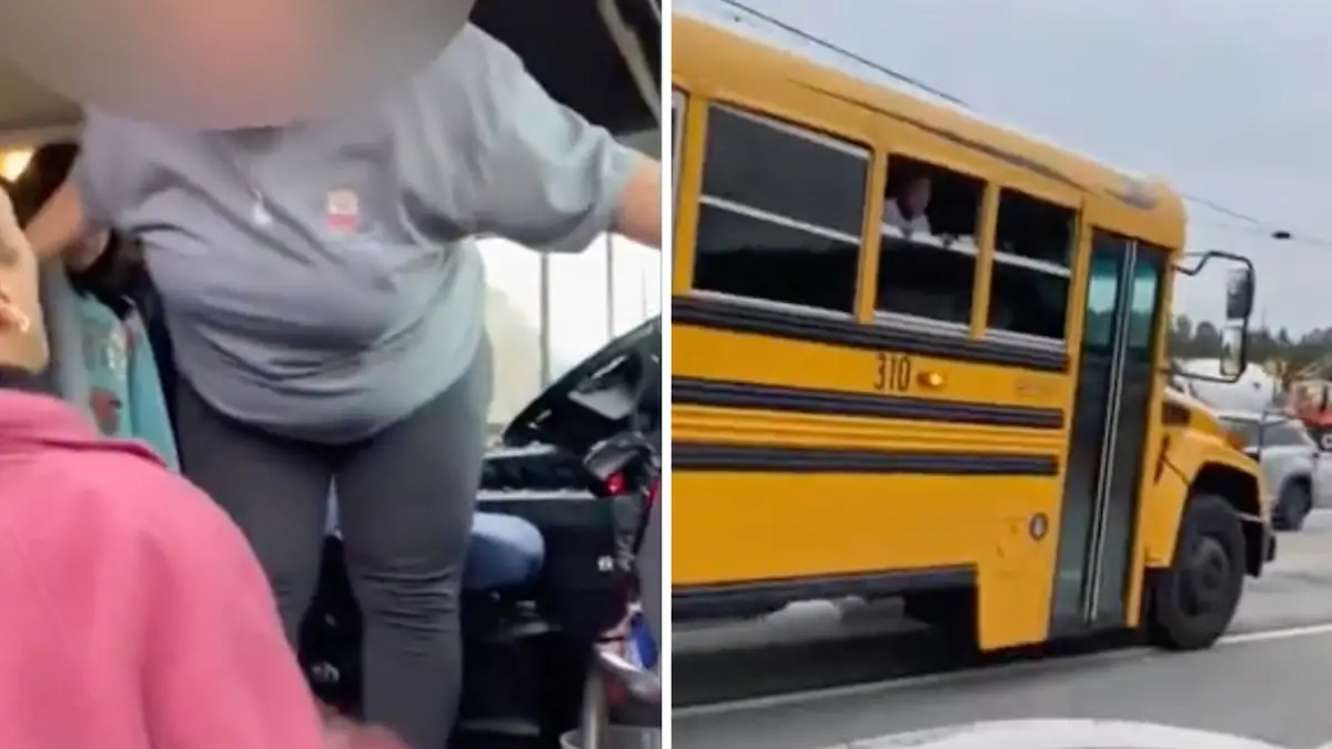 Screaming children climb out of school bus windows after bus driver ...