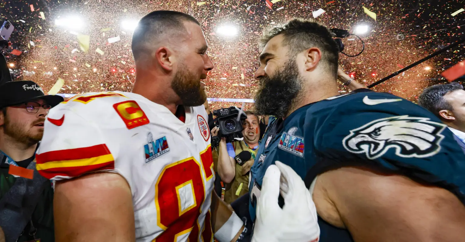 Chiefs' Travis Kelce cries as he reveals what he said to brother Jason Kelce after Super Bowl win