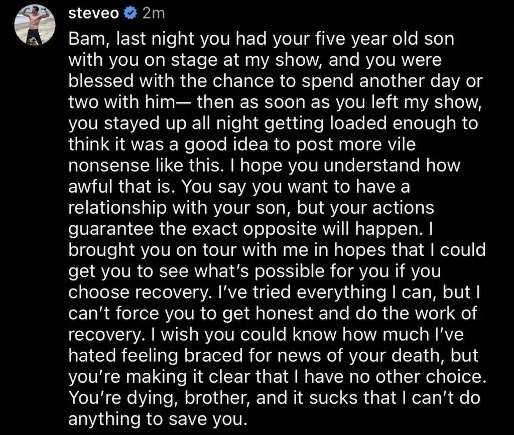 Steve-O commented on the post which has since been deleted. Credit: Instagram