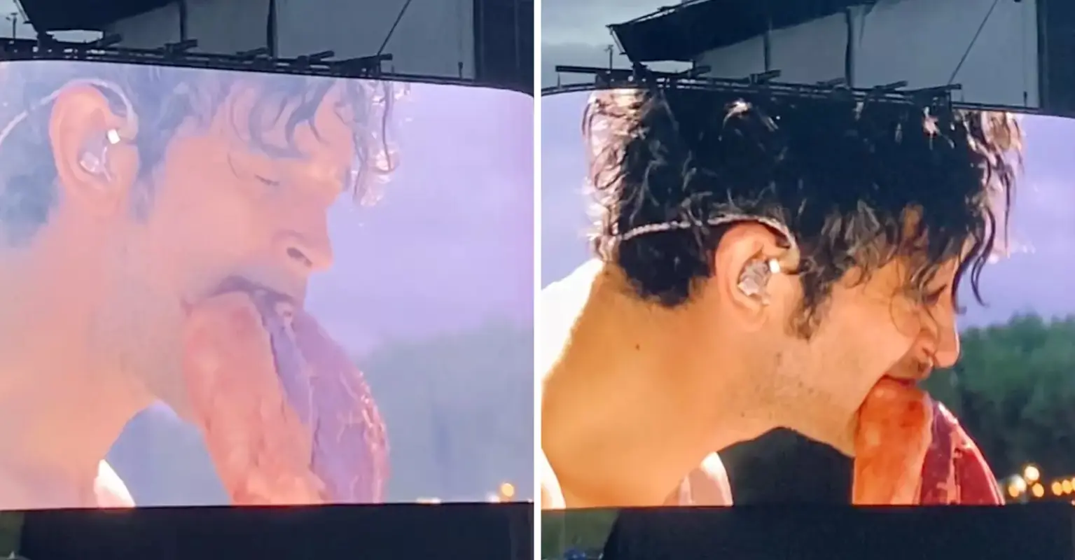 The 1975 fans horrified as Matty Healy eats raw steak on stage