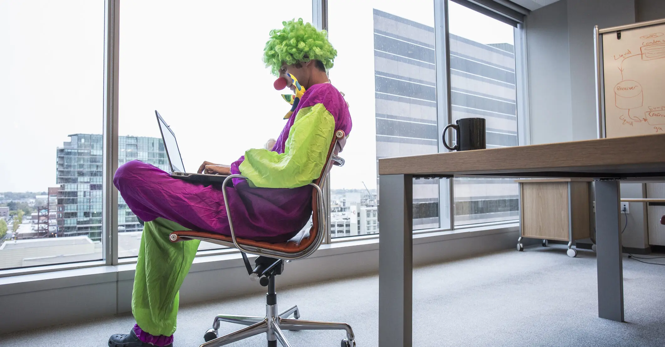 Man about to be fired brings emotional support clown to meeting