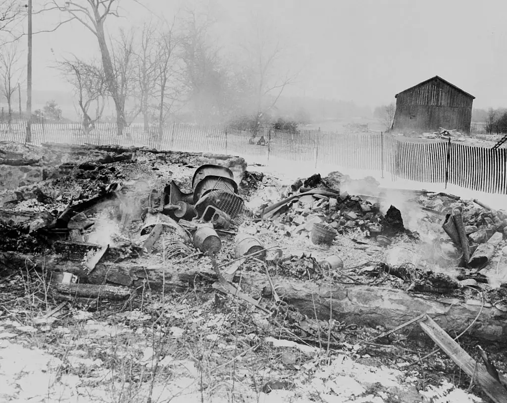 Smoldering ruins is all that remains of the House of Horrors after a fire of undetermined cause destroyed it in 1958. Credit: Bettmann/Contributor/Getty