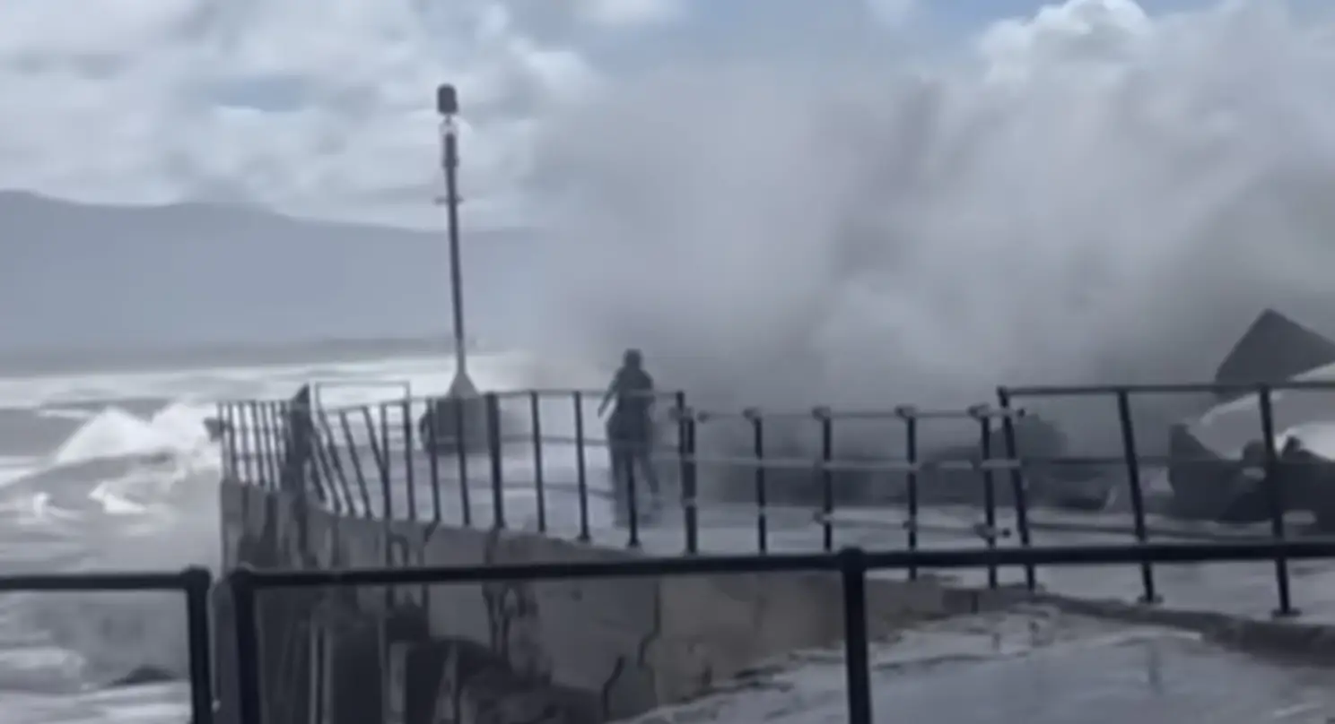 Heart-stopping moment dad leaps into the sea after young daughter was swept away by giant wave