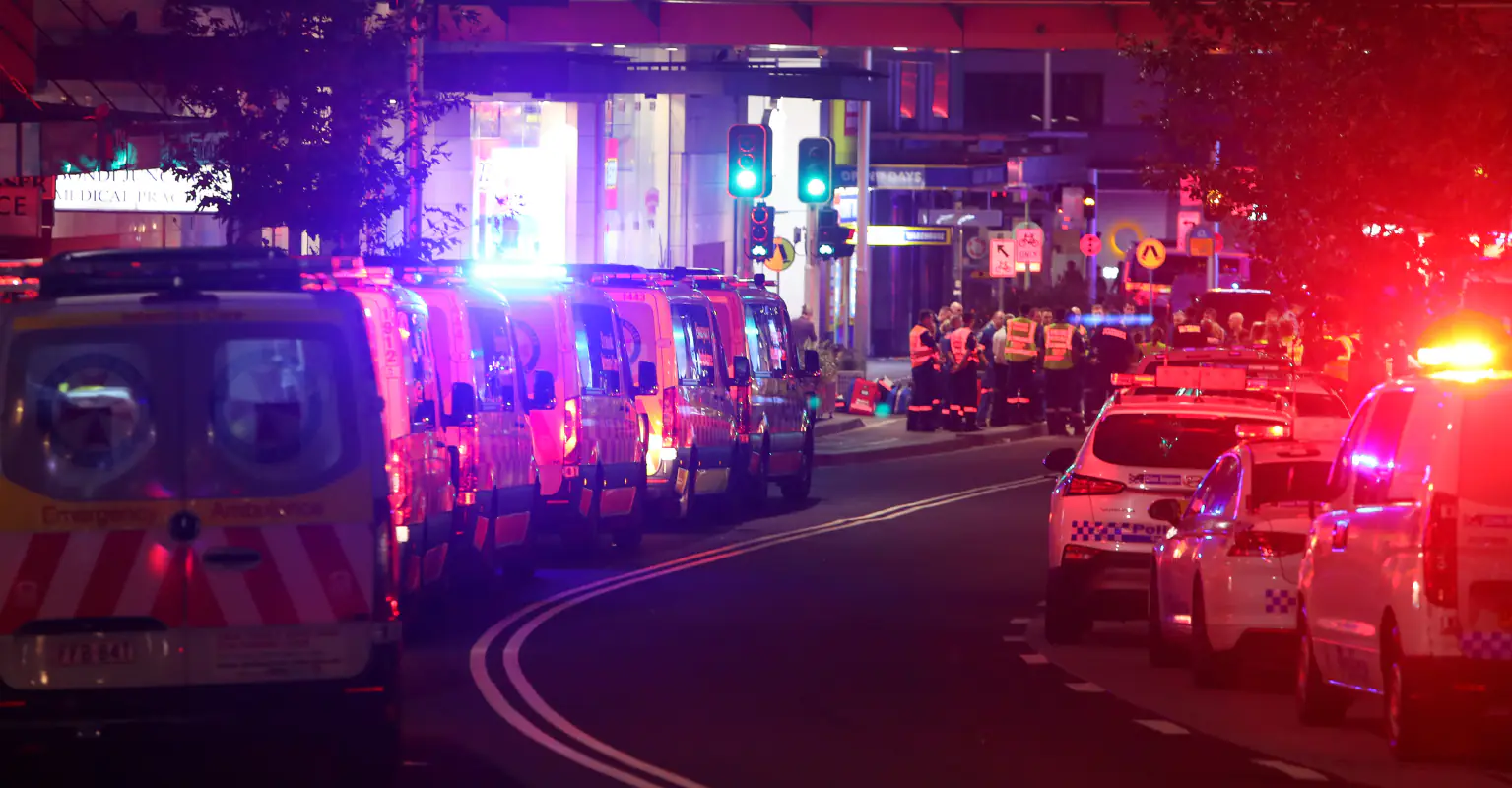 Heartbreaking footage shows father covering his children's eyes with masks during deadly Sydney stabbing spree