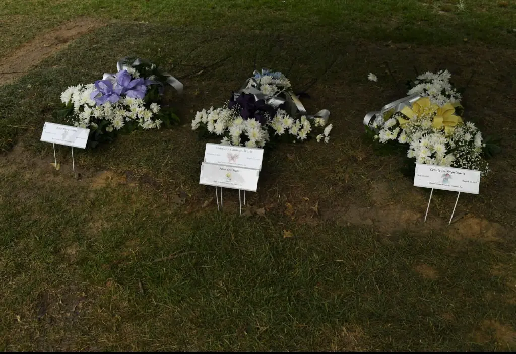  Shanann Watts, 34, her daughters Bella, 4, Celeste, 3, and unborn son Nico are at their final resting place at Bethesda Cemetery.Credit: RJ Sangosti / Getty