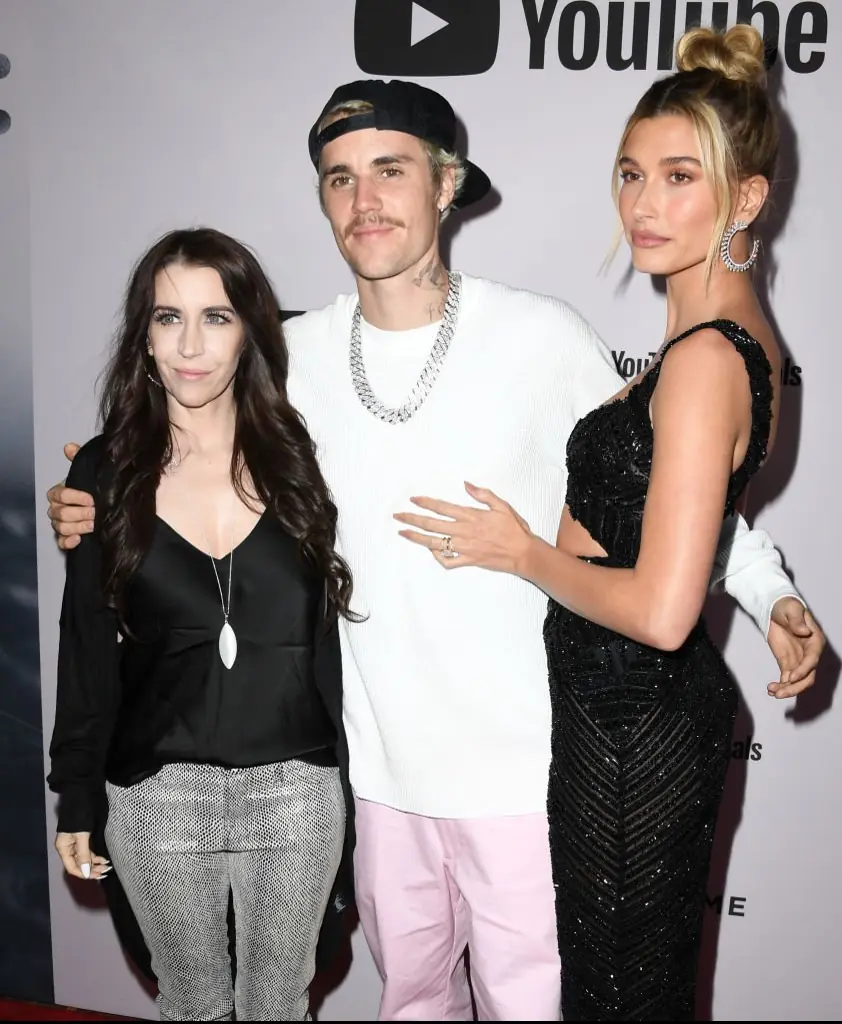 Pattie Mallette with Justin and Hailey Bieber. Credit: Jon Kopaloff / Getty