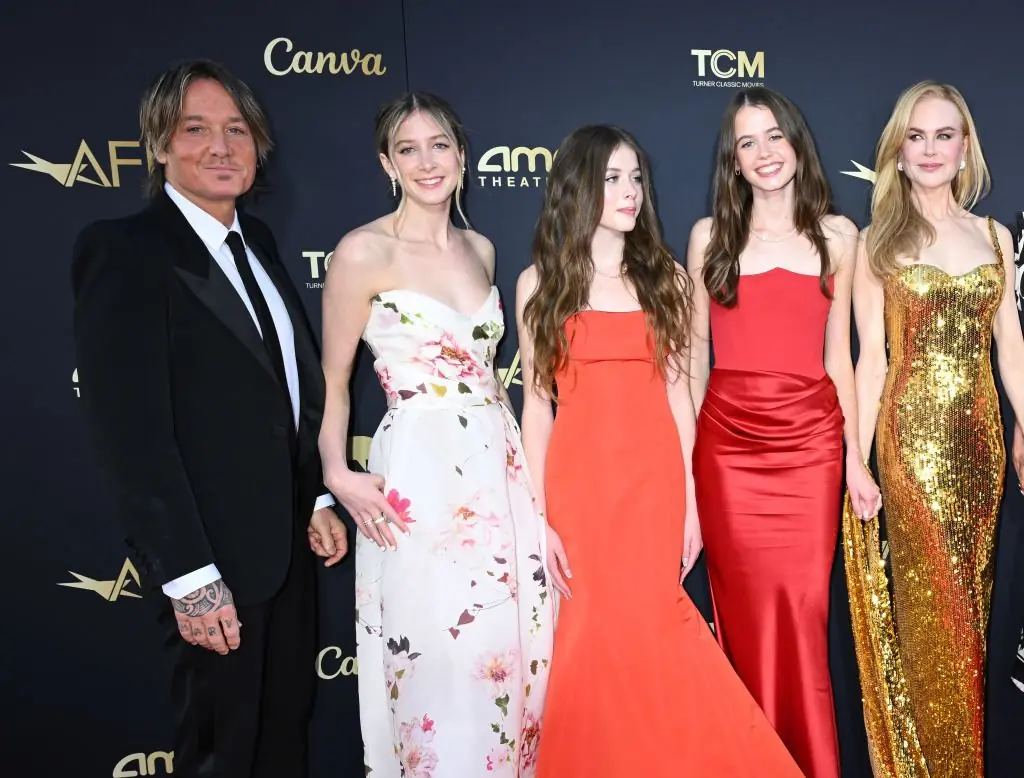Keith Urban, Faith Margaret Urban, Sunday Rose Kidman Urban, Sybella Hawley, Nicole Kidman. Credit: Gilbert Flores / Getty
