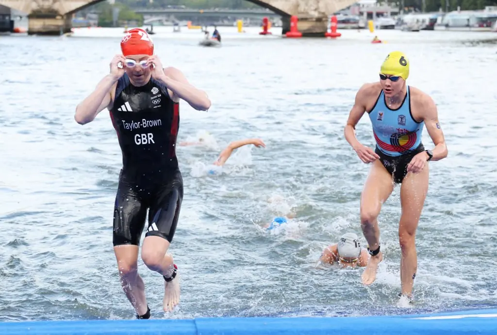 Vermeylen pictured getting out of the water after her 1,500m swim. Credit: Ezra Shaw/Getty