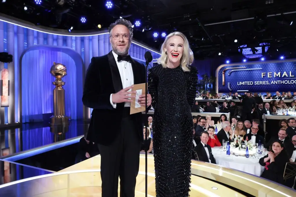 Seth Rogan and Catherine O'Hara at the Golden Globes. Credit: Rich Polk/GG2025/Getty