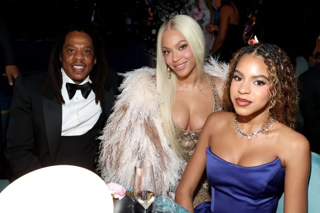 Beyonce with husband Jay Z and daughter Blue Ivy. Credit:	Kevin Mazur / Getty