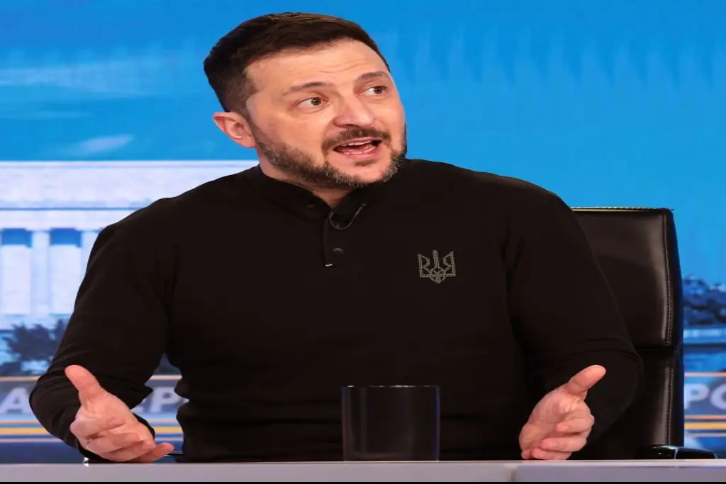 Ukrainian President Volodymyr Zelensky speaks during an interview with Fox News' Bret Baier. Credit: Win McNamee/Getty Images