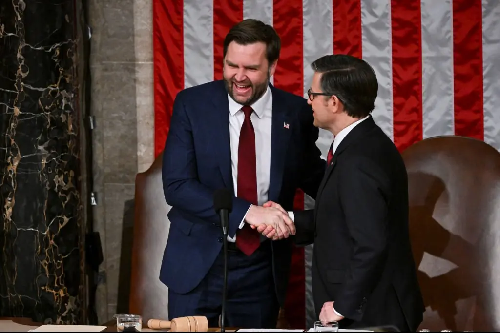 JD Vance and Mike Johnson. Credit: Ricky Carioti/The Washington Post via Getty Images 