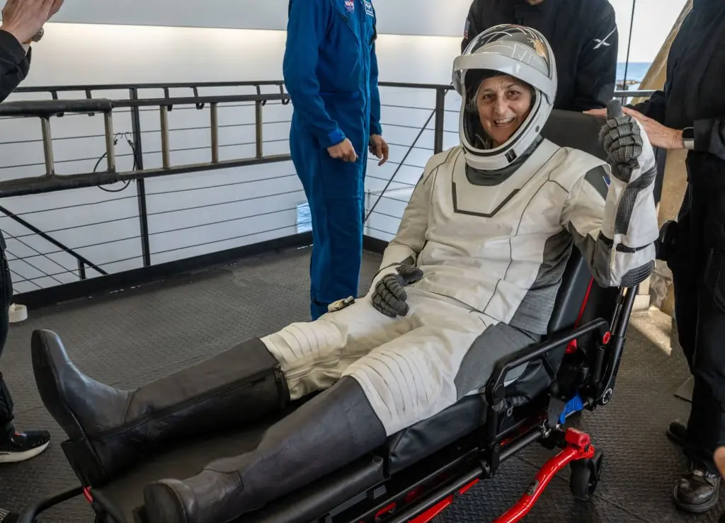 Suni Williams seen back on Earth. Credit: Keegan Barber/NASA via Getty Images