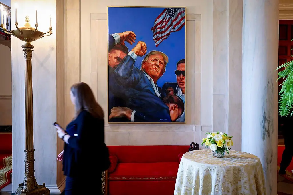 A painting depicting the same image as the trading card also hangs in the White House. Credit: Win McNamee/Getty Images