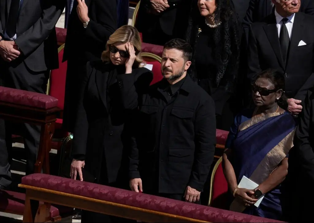 President Zelenskyy has been called out for his choice of attire for The Pope's funeral. Credit:  Jaap Arriens/NurPhoto via Getty Images