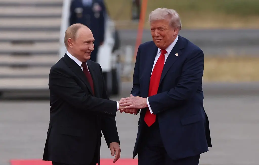Donald Trump welcomed Vladimir Putin before their meeting in Alaska. Credit: Contributor / Getty