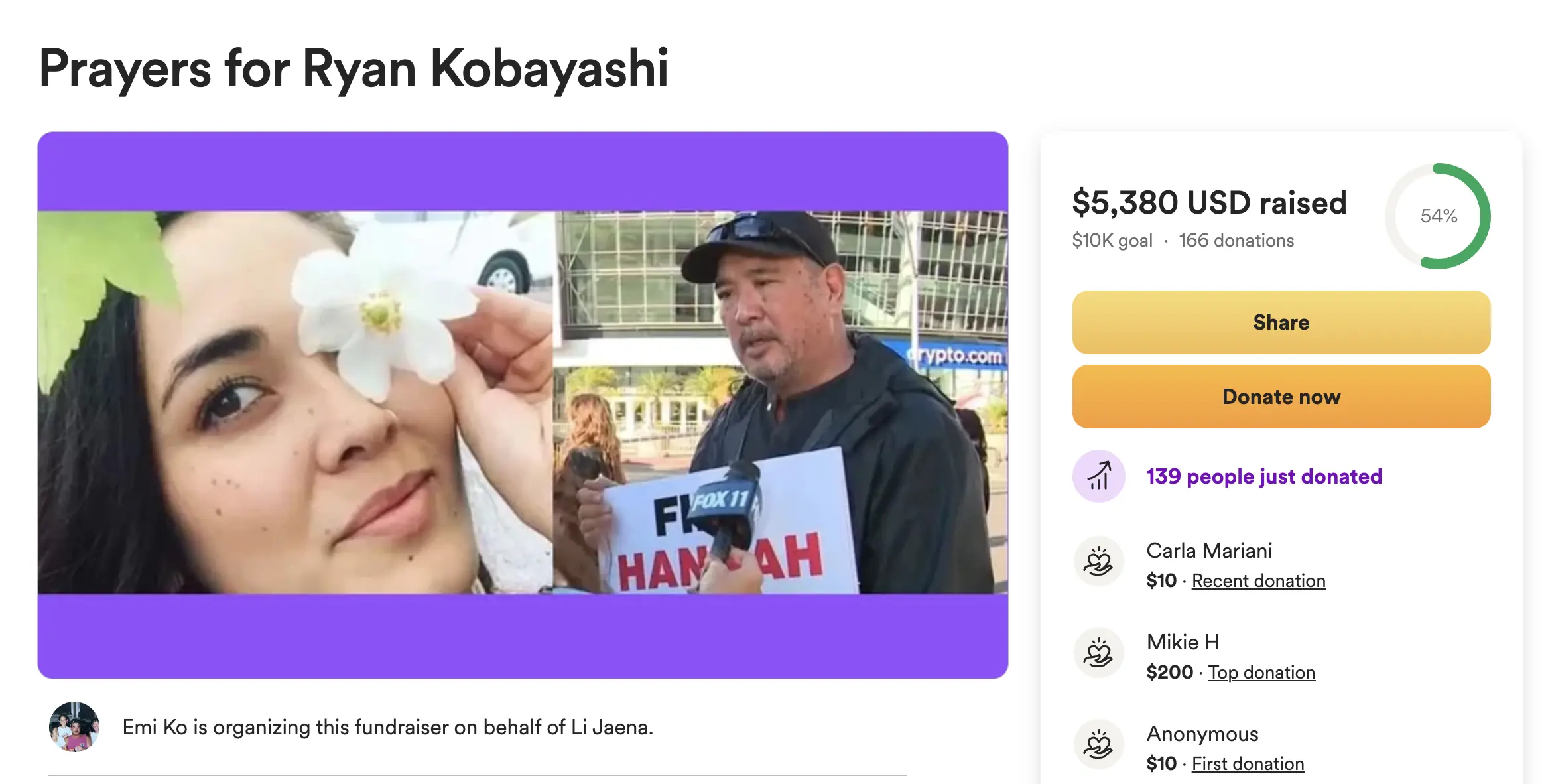 A GoFundMe was set up for Ryan Kobayashi's loved ones. Credit: GoFundMe